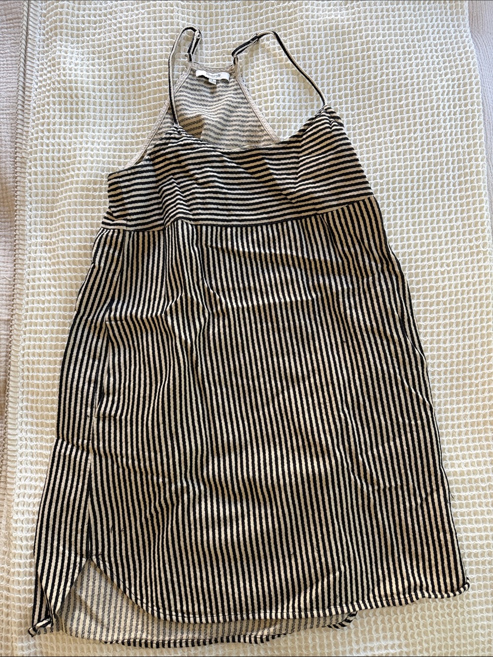 Striped Black and Cream Halter Tank Dress